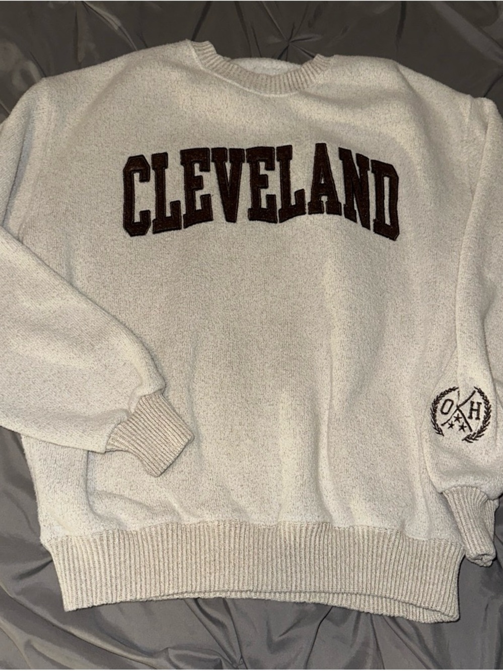 Cream Crewneck Sweater with Cleveland Lettering